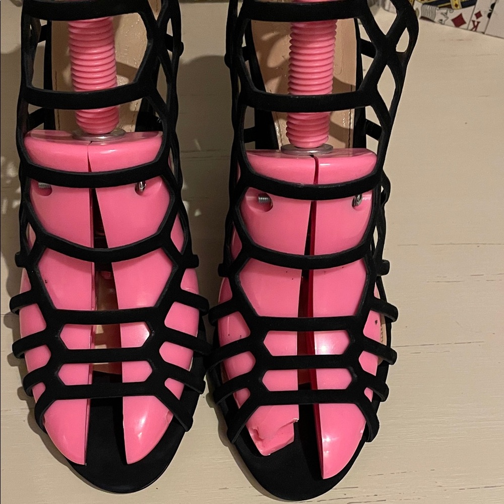 Vince Camuto Pink and Black Cage Heels
